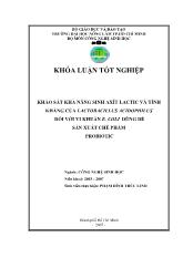 Khảo sát khả năng sinh axít lactic và tính kháng của Lactobacillus acidophilus đối với vi khuẩn E. coli dùng để sản xuất chế phẩm probiotic