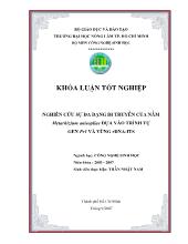 Khóa luận Nghiên cứu sự đa dạng di truyền của nấm Metarhizium anisopliae dựa vào trình tự gen PR1 và vùng RDNA- ITS