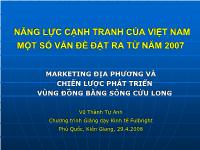 Năng lực cạnh tranh của Việt Nam một số vấn đề đặt ra từ năm 2007, marketing địa phương và chiến lược phát triển vùng đồng bằng Sông Cửu Long