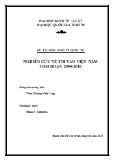 Đề tài Nghiên cứu về fdi vào Việt Nam giai đoạn 2000 - 2010