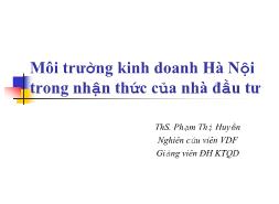 Môi trường kinh doanh Hà Nội trong nhận thức của nhà đầu tư