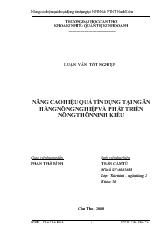 Đề tài Nâng cao hiệu quả tín dụng của ngân hàng Nông nghiệp và phát triển Nông thôn Ninh Kiều