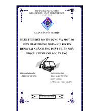 Đề tài Phân tích rủi ro tín dụng và một số biện pháp phòng ngừa rủi ro tín dụng tại ngân hàng phát triển nhà đbscl chi nhánh Sóc Trăng