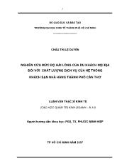 Đề tài Nghiên cứu mức độ hài lòng của khách du lịch nội địa đối với chất lượng dịch vụ của hệ thống khách sạn nhà hàng TP. Cần Thơ