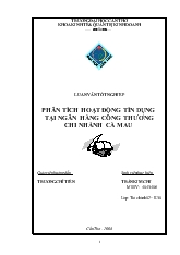Đề tài Phân tích hoạt động tín dụng tại ngân hàng công thương chi nhánh Cà Mau