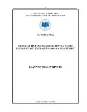 Luận văn Kiểm soát tín dụng doanh nghiệp vừa và nhỏ tại ngân hàng Thương Mại cổ Phần Quân đội tại chi nhánh Thành Phố Hồ Chí Minh