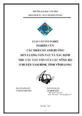 Luận văn Nghiên cứu các nhân tố ảnh hưởng đến lượng vốn vay và xác định nhu cầu vay vốn của các nông hộ huyện Tam Bình, tỉnh Vĩnh Long