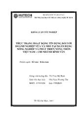 Khóa luận Thực trạng hoạt động tín dụng đối với doanh nghiệp vừa và nhỏ tại ngân hàng Nông Nghiệp và Phát triển nông thôn Việt Nam - Chi nhánh Bình Tân
