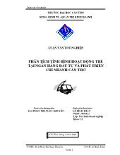 Luận văn Phân tích tình hình hoạt động thẻ tại ngân hàng đầu tư và phát triển chi nhánh Cần Thơ