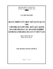 Luận án Hoàn thiện tổ chức kế toán quản trị chi phí, doanh thu, kết quả kinh doanh trong các doanh nghiệp kinh doanh khách sạn ở Việt Nam