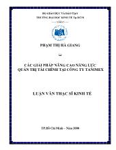 Luận văn Các giải pháp nâng cao năng lực quản trị tài chính tại Công ty TANIMEX