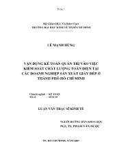 Luận văn Vận dụng kế toán quản trị vào công việc kiểm soát chất lượng toàn diện tại các Doanh Nghiệp sản xuất giáy dep ở TP Hồ Chí Minh