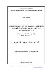 Luận văn Ảnh hưởng của đô thị hoá đến phát triển kinh tế xã hội của huyện Phổ Yên, tỉnh Thái Nguyên