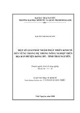 Luận văn Một số giải pháp nhằm phát triển kinh tế bền vững trong hệ thống nông nghiệp trên địa bàn huyện Đồng Hỷ - Tỉnh Thái Nguyên