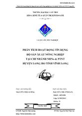 Luận văn Phân tích hoạt động tín dụng hộ sản xuất nông nghiệp tại chi nhánh ngân hàng nông nghiệp và phát triển nông thôn Long Hồ