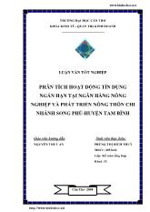 Luận văn Phân tích hoạt động tín dụng ngắn hạn tại ngân hàng nông nghiệp và phát triển nông thôn chi nhánh Song Phú - Huyện Tam Bình - Tỉnh Vĩnh Long