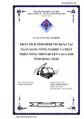 Luận văn Phân tích tình hình tín dụng tại Ngân hàng Nông nghiêp và phát triển Nông thôn chi nhánh huyện Cao Lãnh tỉnh Đồng Tháp