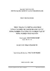 Luận văn Thực trạng và những giải pháp chủ yếu nhằm nâng cao hiệu quả kinh doanh vật tư nông nghiêp của Công Ty Cổ phần Vật tư Nông nghiệp Thái Nguyên