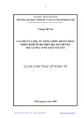 Luận văn Vai trò của phụ nữ nông thôn trong phát triển kinh tế hộ trên địa bàn huyện Phú Lương, tỉnh Thái Nguyên