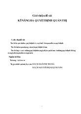 Đề tài Quản Trị Học - Kỹ Năng Ra Quyết Định Quản Trị