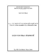 Các nhân tố tác động đến nghề nuôi tôm sú công nghiệp của tỉnh Bến Tre