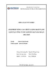 Khóa luận Giải pháp nâng cao chất lượng dịch vụ tại công ty du lịch Hà Đạt giai đoạn 2011 - 2015