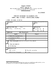 Đề tài Thuyết minh nghiên cứu khoa học và phát triển công nghệ
