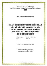 Luận văn Hoàn thiện hệ thống kiểm soát nội bộ đối với nghiệp vụ tín dụng trong các Ngân hàng Thương mại trên địa bàn tỉnh Bình Dương