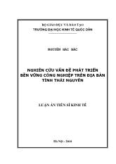 Nghiên cứu vấn đề Phát triển bền vững công nghiệp trên địa bàn tỉnh Thái Nguyên