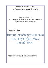 Thất bại để đi đến thành công cho hoạt động mua bán, sát nhập tại Việt Nam