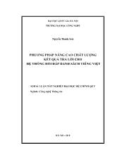 Luận văn Phương pháp nâng cao chất lượng kết quả trả lời cho hệ thống hỏi đáp danh sách tiếng Việt