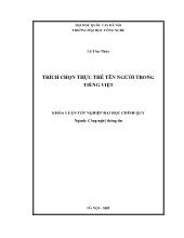 Luận văn Trích chọn thực thể tên người trong tiếng Việt