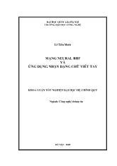 Luận văn Mạng NEURAL RBF và ứng dụng nhận dạng chữ viết tay