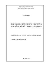 Luận văn -Thử nghiệm một phương pháp tổng hợp tiếng nói từ văn bản tiếng Việt