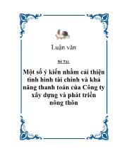 Luận văn Một số ý kiến nhằm cải thiện tình hình tài chính và khả năng thanh toán của Công ty xây dựng và phát triển nông thôn