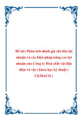 Phân tích đánh giá chỉ tiêu lợi nhuận và các biện pháp nâng cao lợi nhuận của Công ty Hoá chất vật liệu điện và vậtt khoa học kỹ thuật ( CEMACO )