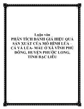 Phân tích đánh giá hiệu quả sản xuất của mô hình lúa – cá và lúa- màu ở xã Vĩnh Phú Đông, huyện Phước Long, tỉnh Bạc Liêu