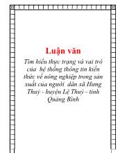 Tìm hiểu thực trạng và vai trò của hệ thống thông tin kiến thức về nông nghiệp trong sản xuất của người dân xã Hưng Thuỷ - Huyện Lệ Thuỷ - tỉnh Quảng Bình