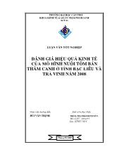 Đánh giá hiệu quả kinh tế của mô hình nuôi tôm bán thâm canh ở tỉnh Bạc Liêu và Trà Vinh năm 2008