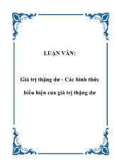 Luận văn Giá trị thặng dư - Các hình thức biểu hiện của giá trị thặng dư