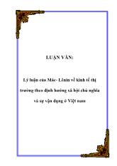 Luận văn Lý luận của Mác- Lênin về kinh tế thị trường theo định hướng xã hội chủ nghĩa và sự vận dụng ở Việt nam