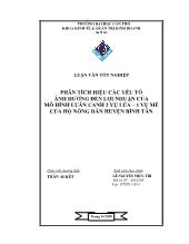 Phân tích hiệu các yếu tố ảnh hưởng đến lợi nhuận của mô hình luân canh 2 vụ lúa – 1 vụ mè của hộ nông dân huyện Bình Tân