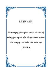 Luận văn Thực trạng phân phối và vai trò của hệ thống phân phối đến kết quả kinh doanh của công ty Chế biến Ván nhân tạo LICOLA