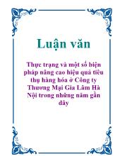 Luận văn Thực trạng và một số biện pháp nâng cao hiệu quả tiêu thụ hàng hóa ở Công ty Thương Mại Gia Lâm Hà Nội trong những năm gần đây
