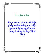 Thực trạng và một số biện pháp nhằm nâng cao hiệu quả sử dụng nguồn lao động ở công ty đay Thái Bình