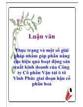 Thực trạng và một số giải pháp nhằm góp phần nâng cao hiệu quả hoạt động sản xuất kinh doanh của Công ty Cổ phần Vận tải ô tô Vĩnh Phúc giai đoạn hậu cổ phần hoá