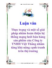 Thực trạng và một số giải pháp nhằm hoàn thiện hệ thống mạng lưới bán hàng sản phẩm của Công ty TNHH Việt Thắng nhằm tăng khả năng cạnh tranh trên thị trường