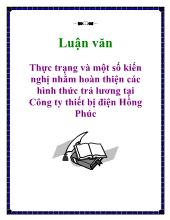 Thực trạng và một số kiến nghị nhằm hoàn thiện các hình thức trả lương tại Công ty thiết bị điện Hồng Phúc