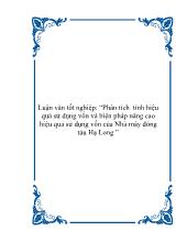 Luận văn Phân tích tính hiệu quả sử dụng vốn và biện pháp nâng cao hiệu quả sử dụng vốn của Nhà máy đóng tàu Hạ Long