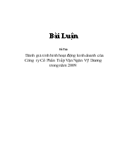 Đánh giá tình hình hoạt động kinh doanh của Công ty Cổ Phần Tiếp Vận Ngân Vỹ Dương trong năm 2009